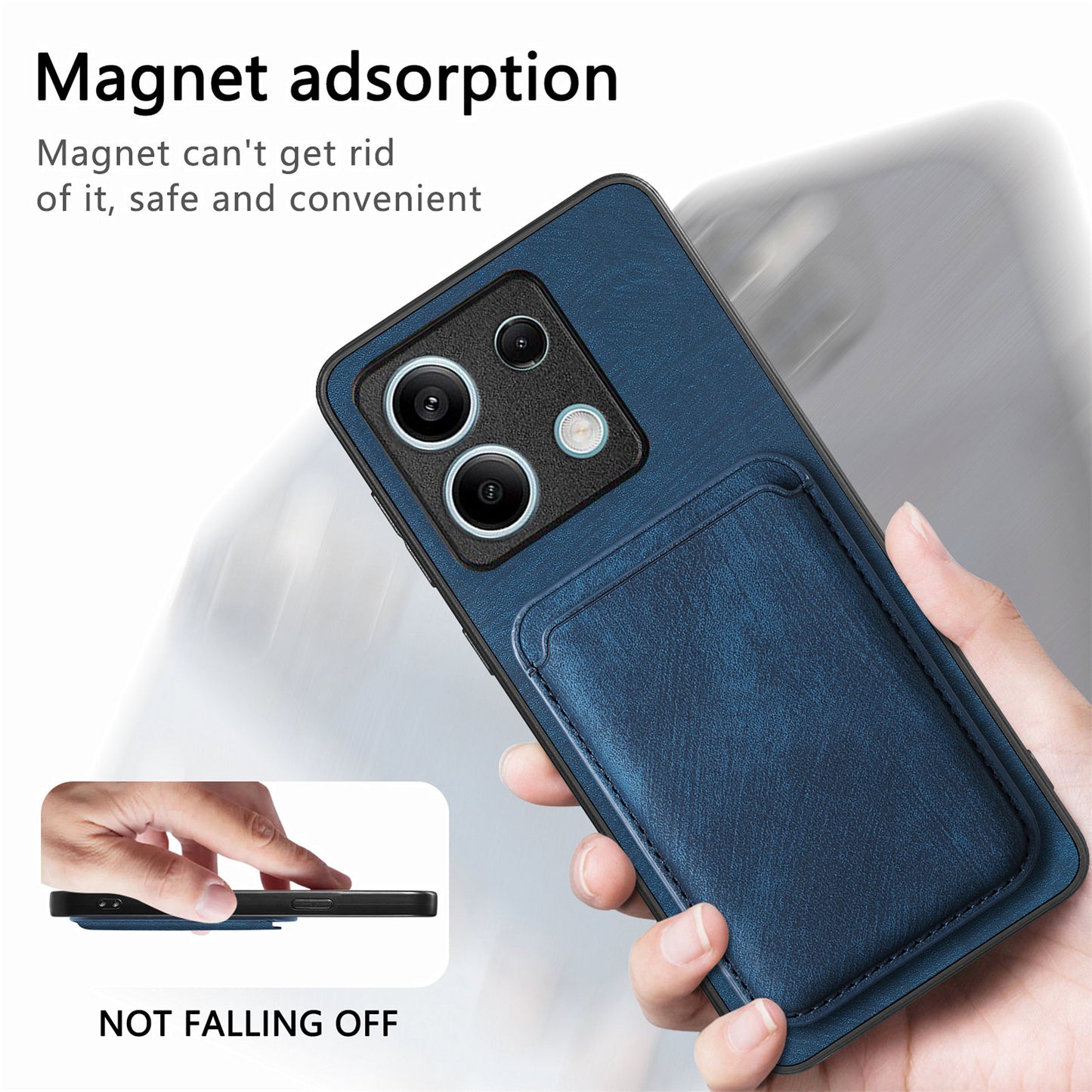 D12 For Xiaomi Redmi Note 13 5G Phone Case Magnetic Card Holder Vintage Leather Cover - Blue