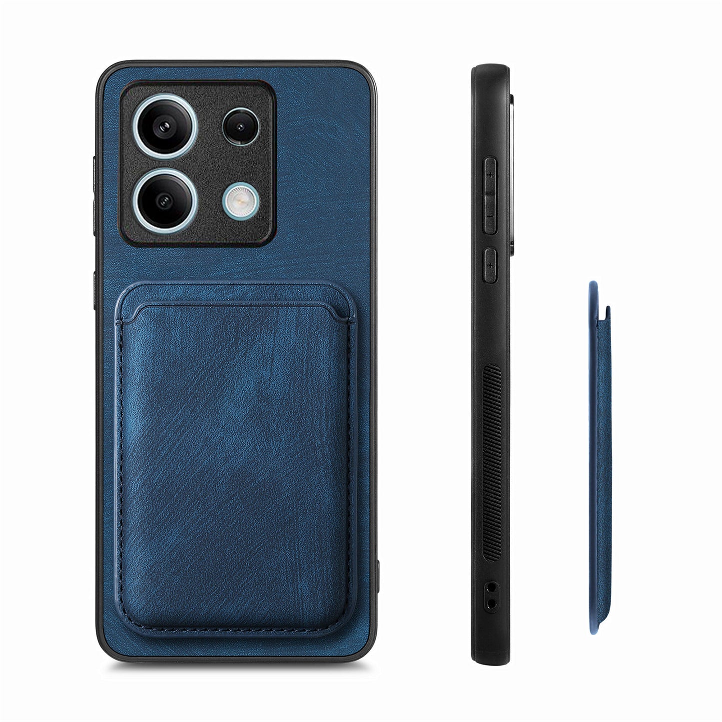 D12 For Xiaomi Redmi Note 13 5G Phone Case Magnetic Card Holder Vintage Leather Cover - Blue