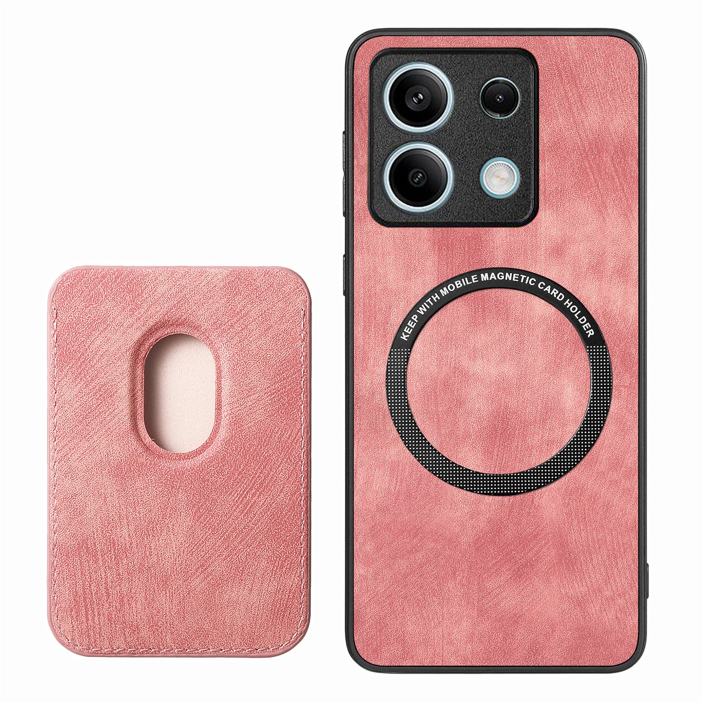 D12 For Xiaomi Redmi Note 13 5G Phone Case Magnetic Card Holder Vintage Leather Cover - Pink