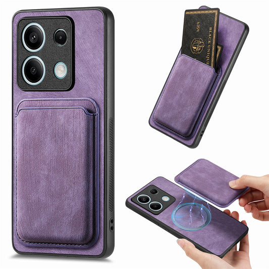 D12 For Xiaomi Redmi Note 13 5G Phone Case Magnetic Card Holder Vintage Leather Cover - Purple