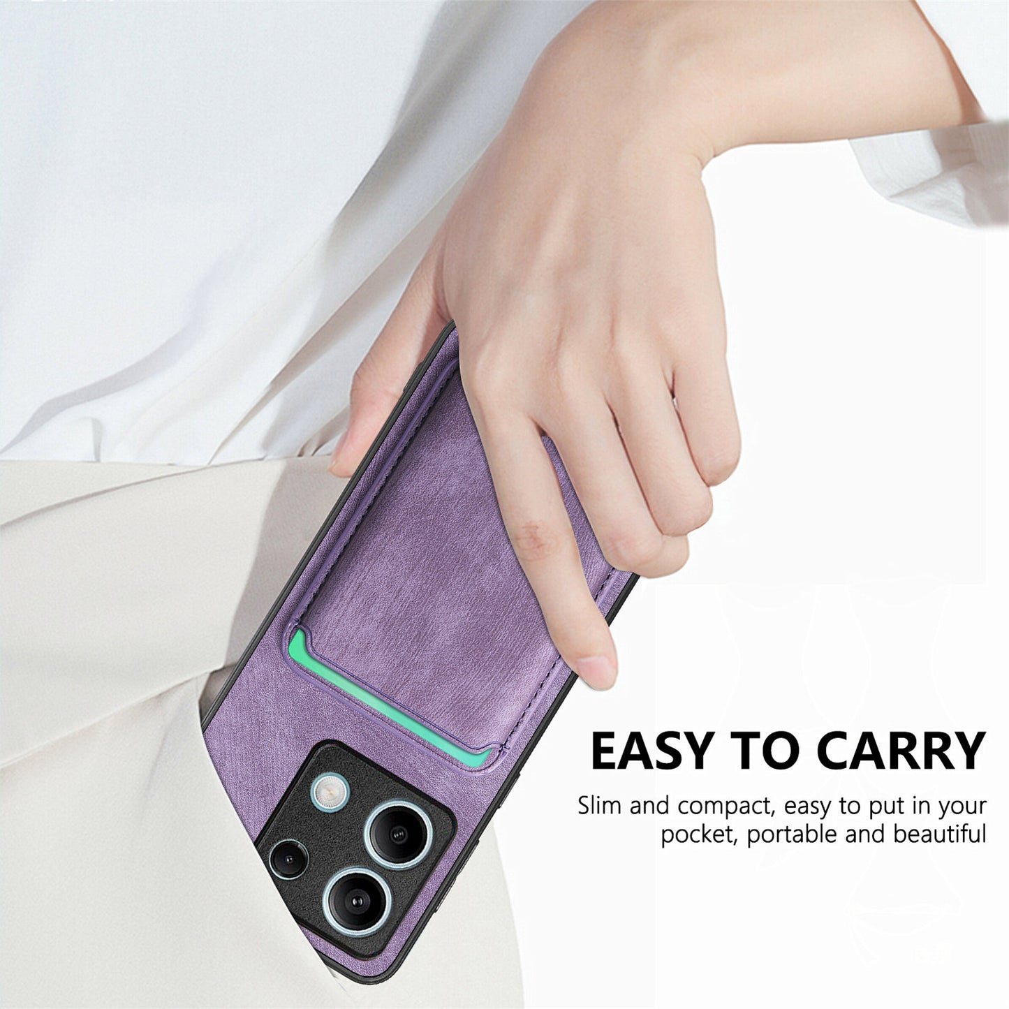 D12 For Xiaomi Redmi Note 13 5G Phone Case Magnetic Card Holder Vintage Leather Cover - Purple