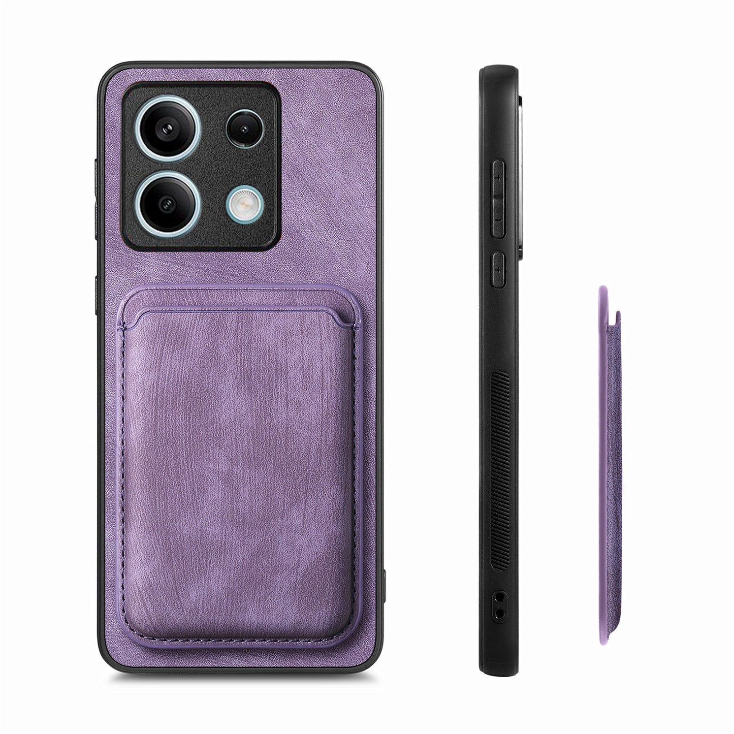 D12 For Xiaomi Redmi Note 13 5G Phone Case Magnetic Card Holder Vintage Leather Cover - Purple