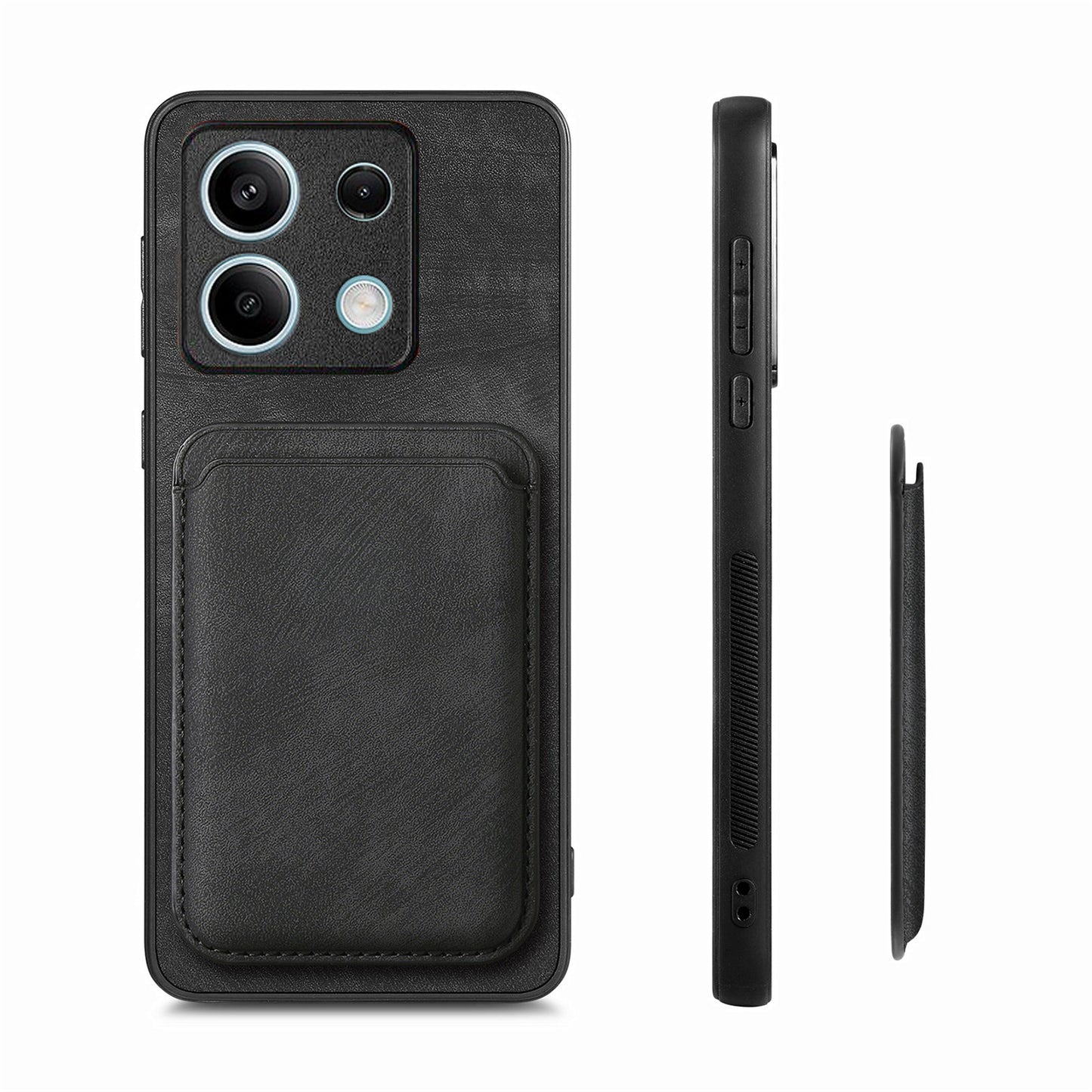 D12 For Xiaomi Redmi Note 13 5G Phone Case Magnetic Card Holder Vintage Leather Cover - Black