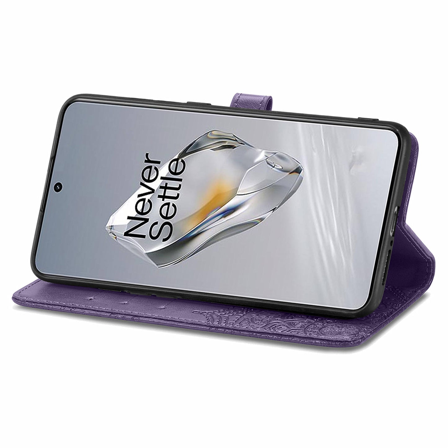 For OnePlus 12 5G Anti-scratch Phone Cover Emboss Mandala Flower Leather Wallet Case - Purple