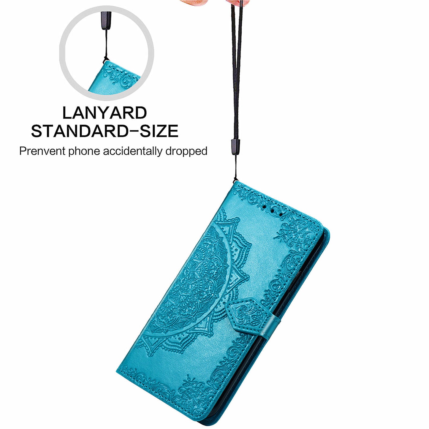 For OnePlus 12 5G Anti-scratch Phone Cover Emboss Mandala Flower Leather Wallet Case - Blue