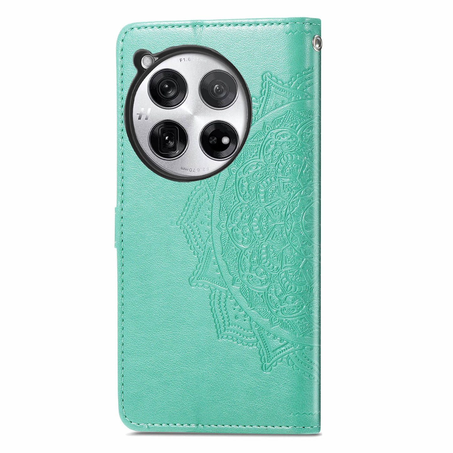 For OnePlus 12 5G Anti-scratch Phone Cover Emboss Mandala Flower Leather Wallet Case - Mint Green