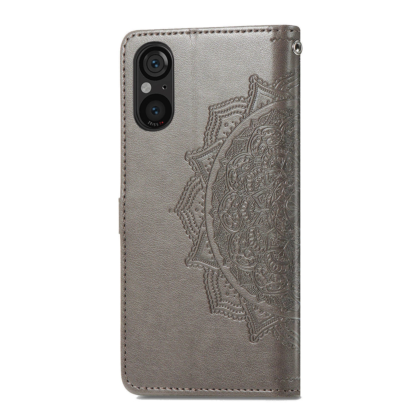 For Sony Xperia 5 V Case Card Slots Wallet PU Leather Embossed Phone Cover - Grey