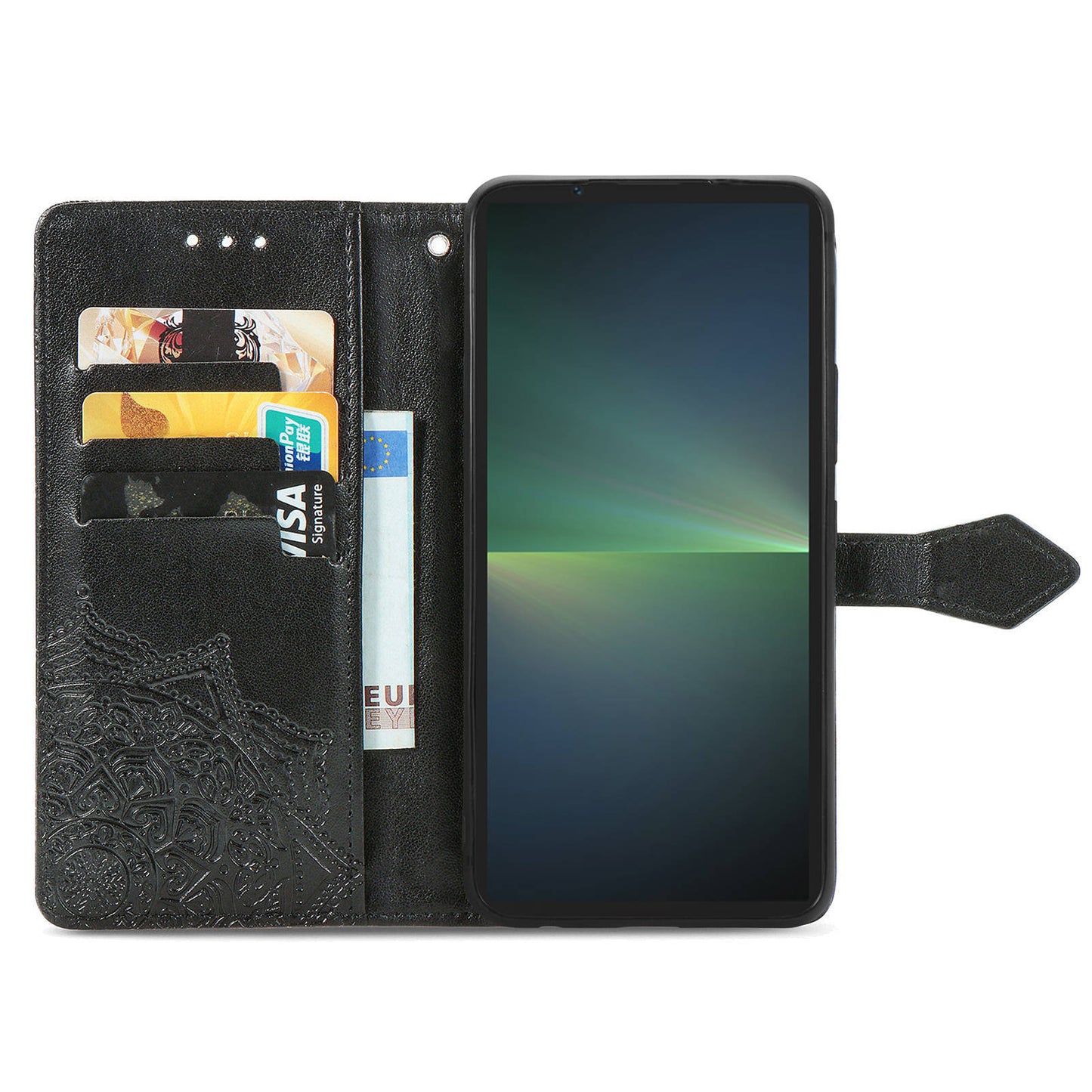 For Sony Xperia 5 V Case Card Slots Wallet PU Leather Embossed Phone Cover - Black