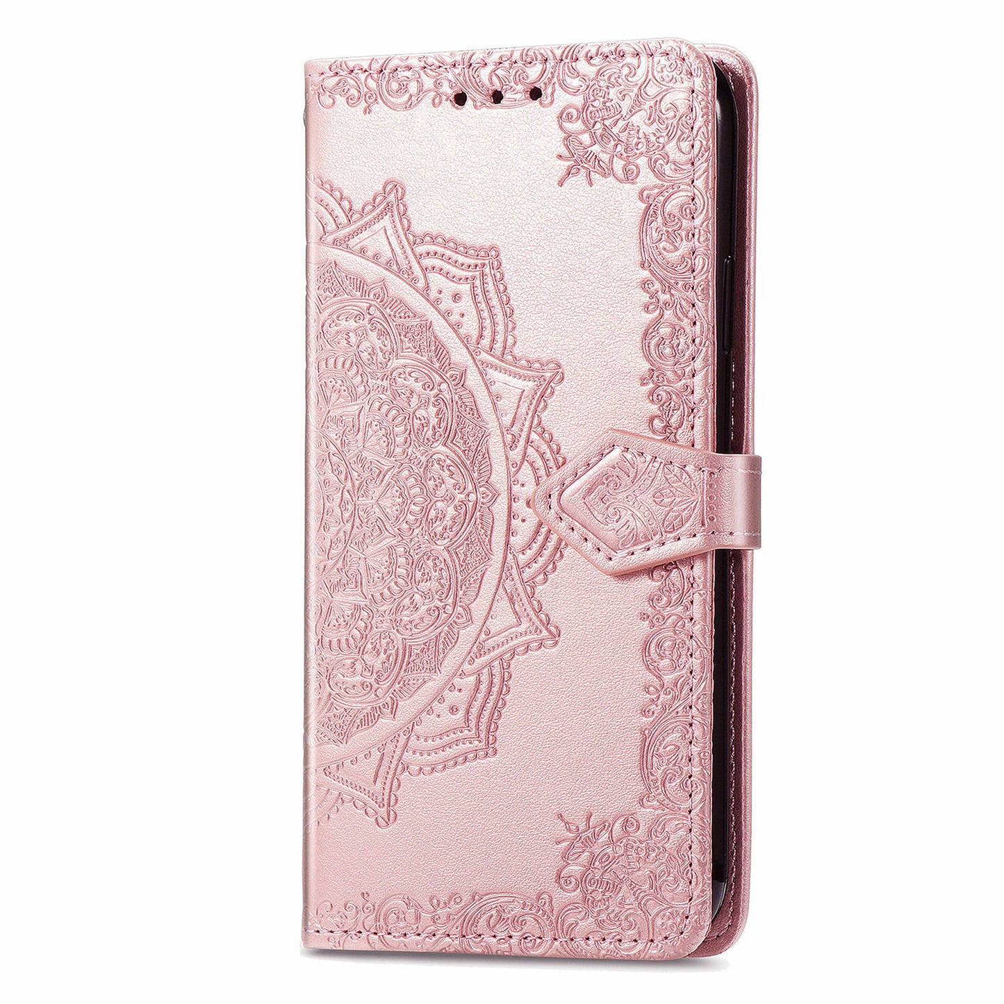 For Samsung Galaxy M15 5G PU Leather Case Shockproof Cell Phone Cover Emboss Mandala Flower Wallet - Rose Gold