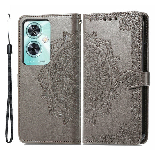 Phone Cover for OnePlus Nord N30 SE 5G , Emboss Mandala Flower Leather Wallet Case - Grey