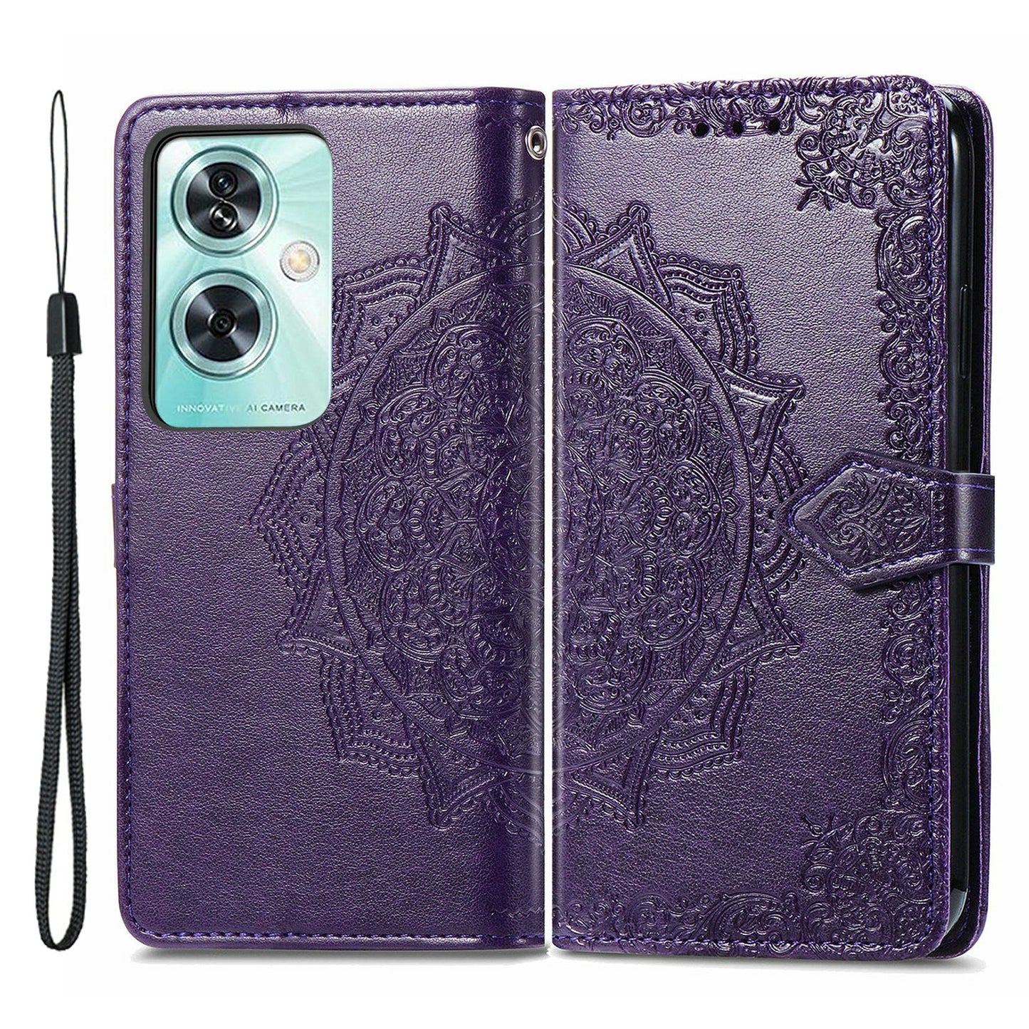 Phone Cover for OnePlus Nord N30 SE 5G , Emboss Mandala Flower Leather Wallet Case - Purple