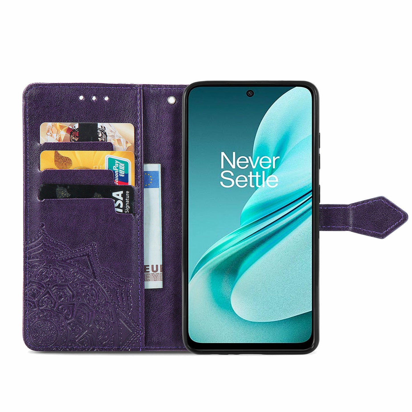 Phone Cover for OnePlus Nord N30 SE 5G , Emboss Mandala Flower Leather Wallet Case - Purple