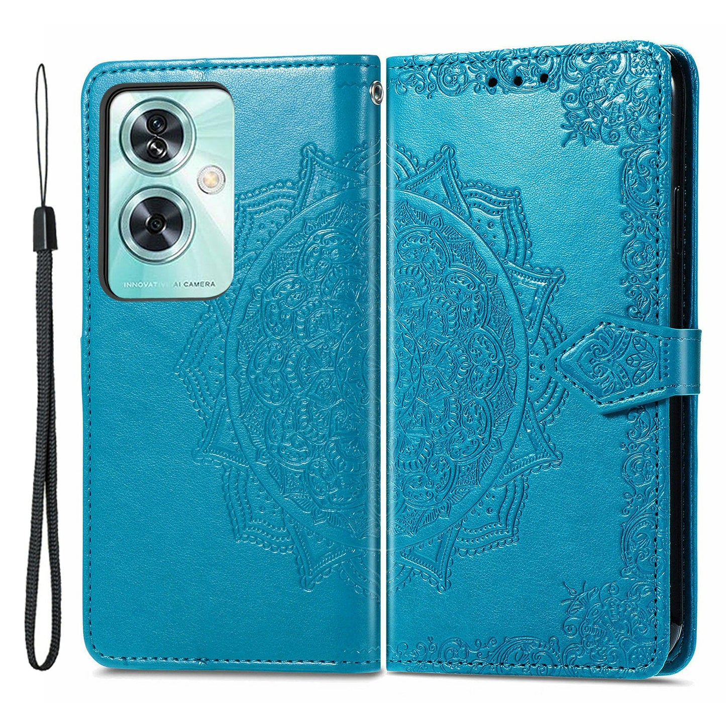 Phone Cover for OnePlus Nord N30 SE 5G , Emboss Mandala Flower Leather Wallet Case - Blue