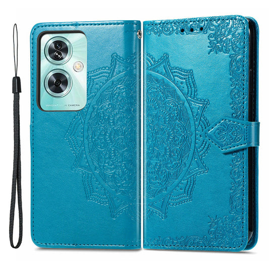 Phone Cover for OnePlus Nord N30 SE 5G , Emboss Mandala Flower Leather Wallet Case - Blue