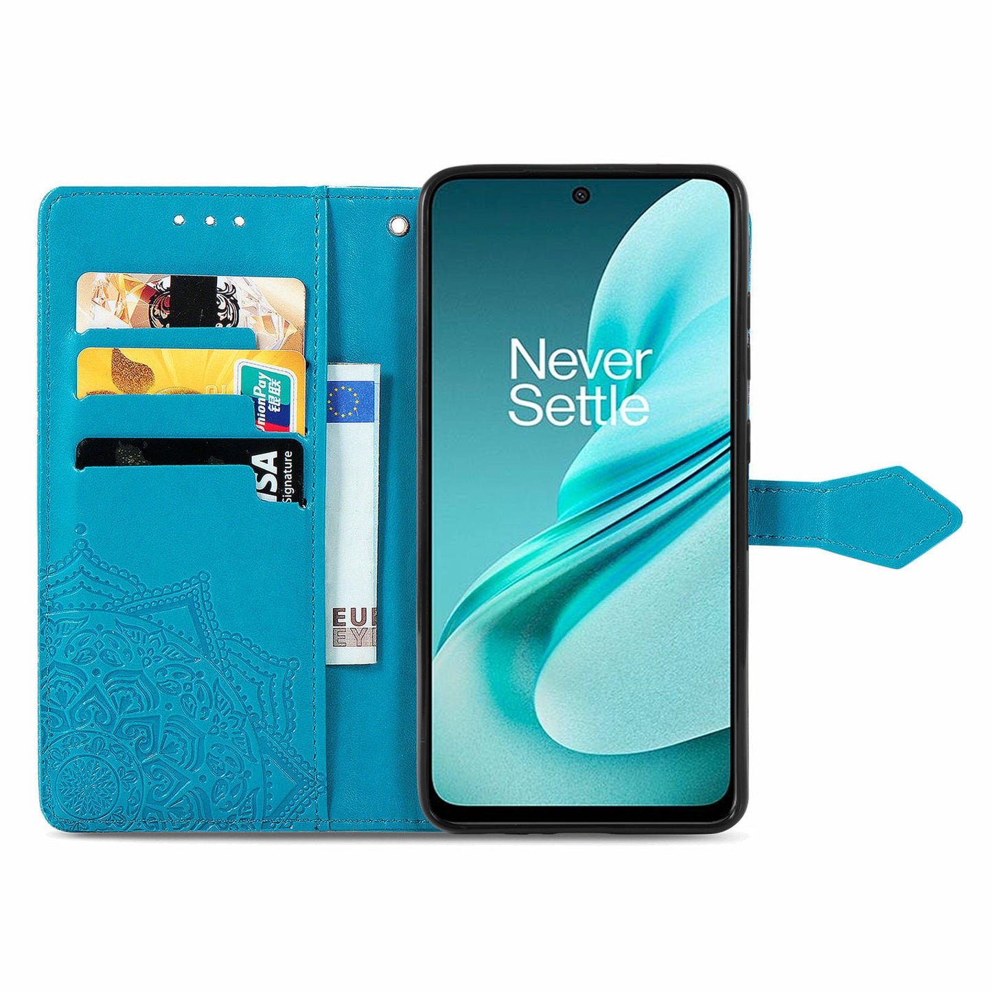 Phone Cover for OnePlus Nord N30 SE 5G , Emboss Mandala Flower Leather Wallet Case - Blue