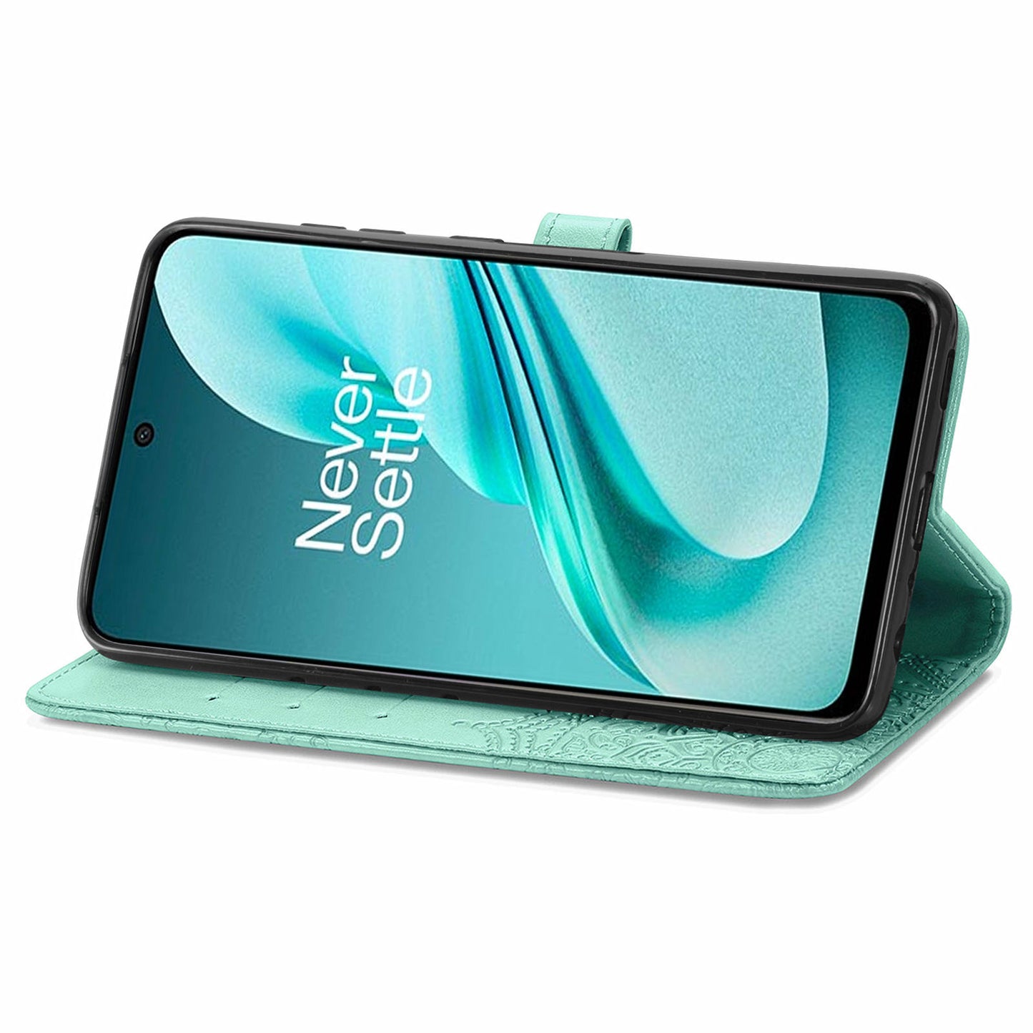 Phone Cover for OnePlus Nord N30 SE 5G , Emboss Mandala Flower Leather Wallet Case - Mint Green