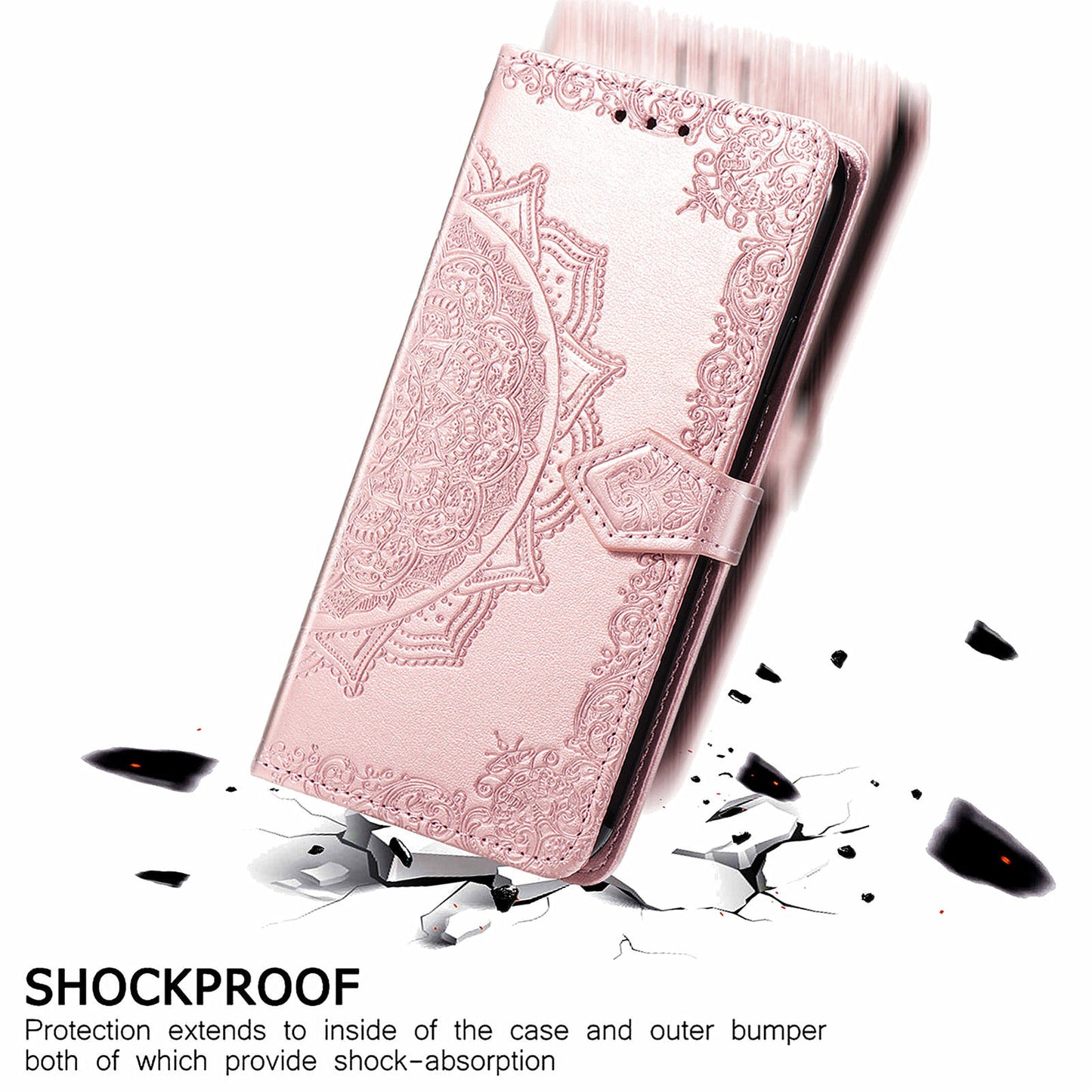 For Oppo Reno11 5G (Global) Leather Phone Case with Card Slots Wallet Emboss Mandala Flower - Rose Gold