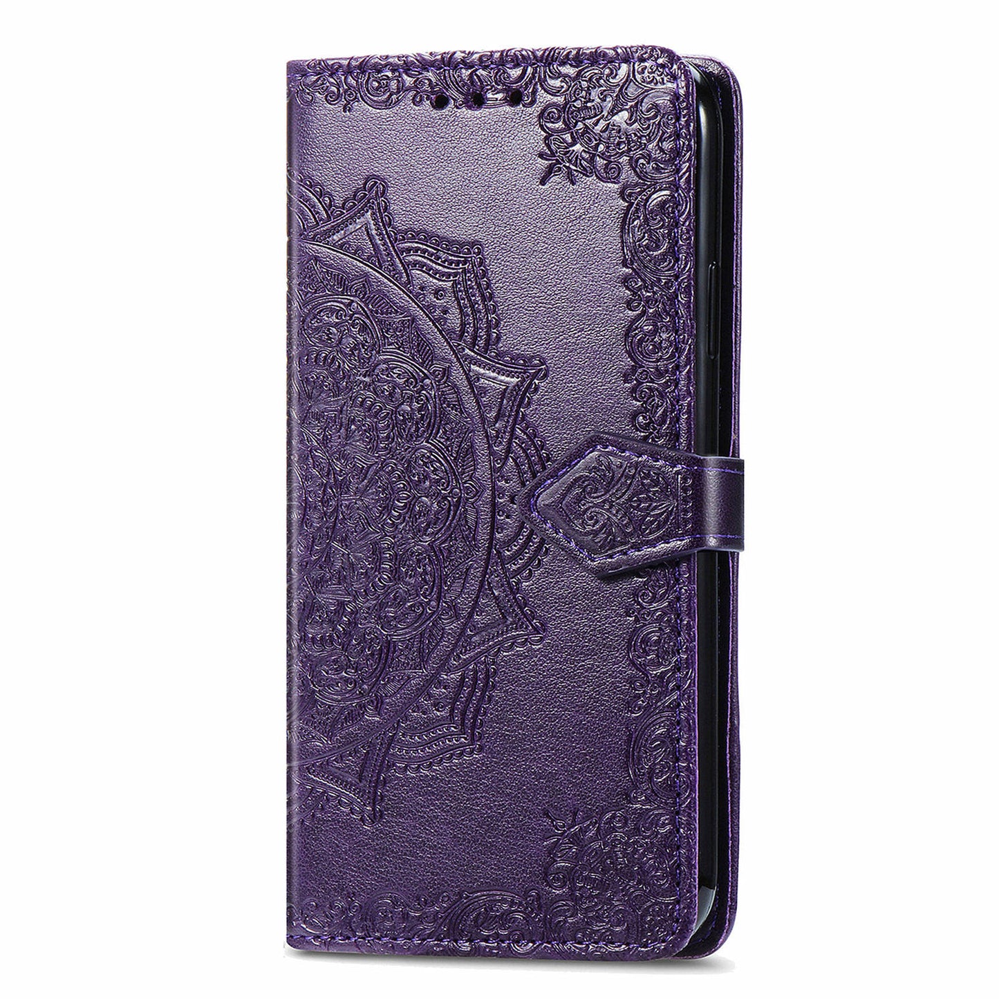 For Oppo Reno11 5G (Global) Leather Phone Case with Card Slots Wallet Emboss Mandala Flower - Purple