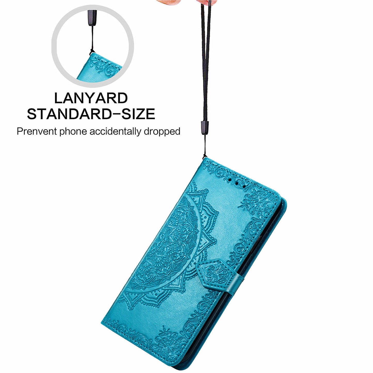 For Oppo Reno11 5G (Global) Leather Phone Case with Card Slots Wallet Emboss Mandala Flower - Blue