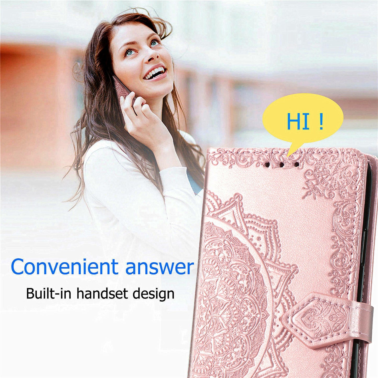 For Google Pixel 9 Pro Leather Wallet Case Stand Flip Phone Cover Emboss Mandala Flower - Rose Gold
