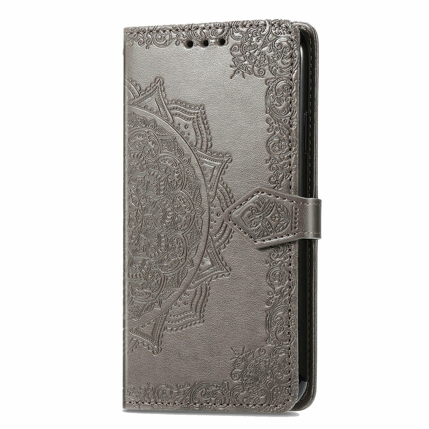 For Google Pixel 9 Pro Leather Wallet Case Stand Flip Phone Cover Emboss Mandala Flower - Grey