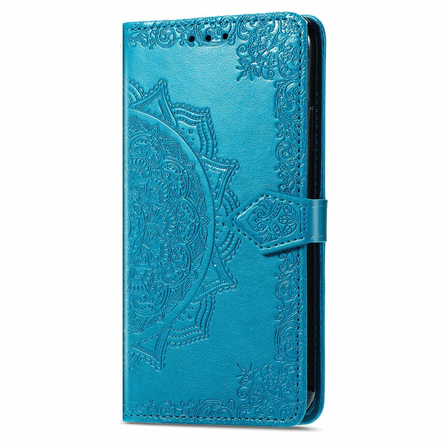 For Google Pixel 9 Pro Leather Wallet Case Stand Flip Phone Cover Emboss Mandala Flower - Blue