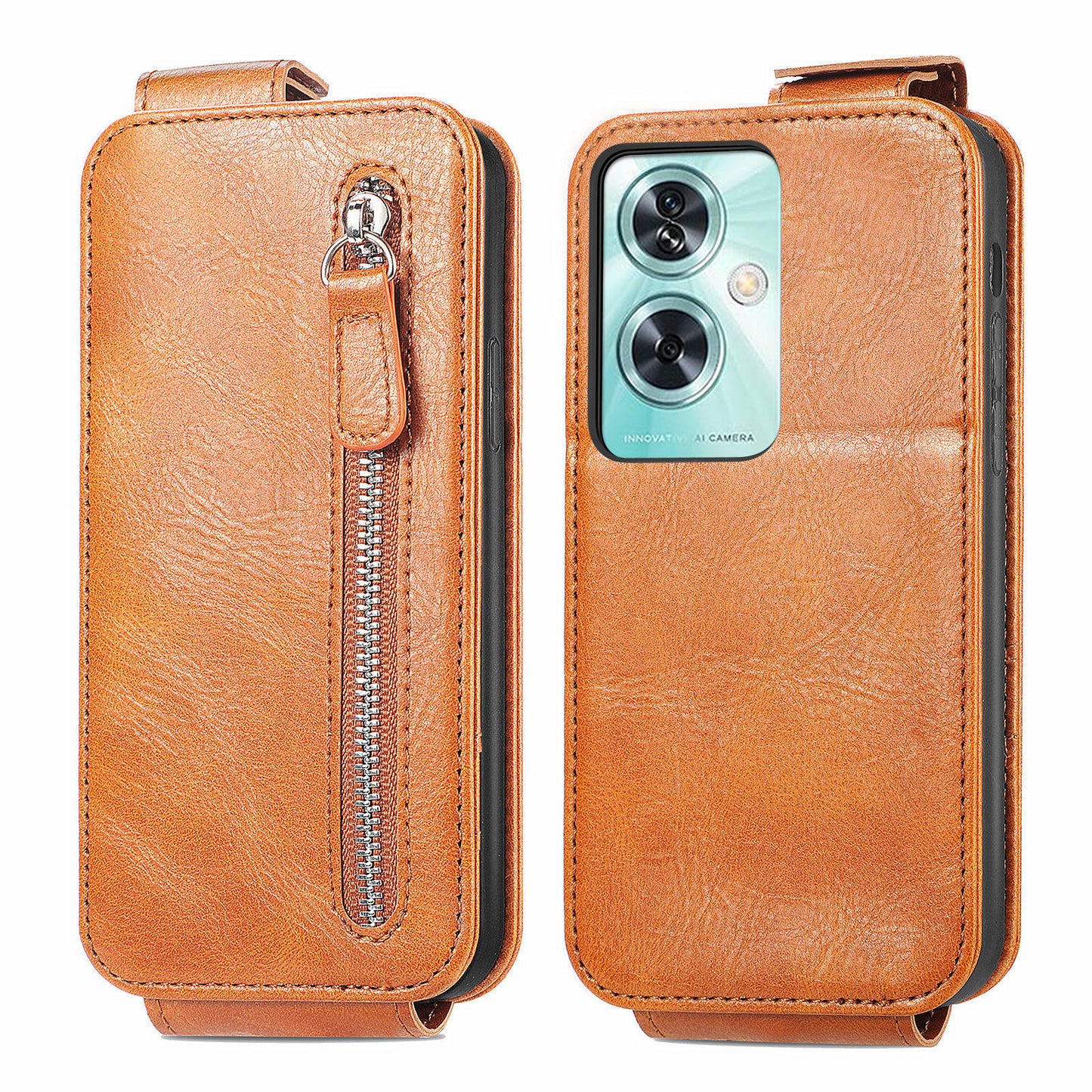 For OnePlus Nord N30 SE 5G Leather Wallet Case Zipper Pocket Phone Cover - Brown