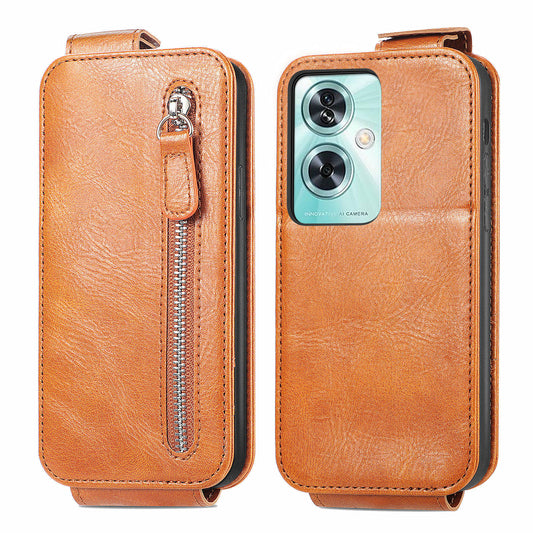 For OnePlus Nord N30 SE 5G Leather Wallet Case Zipper Pocket Phone Cover - Brown
