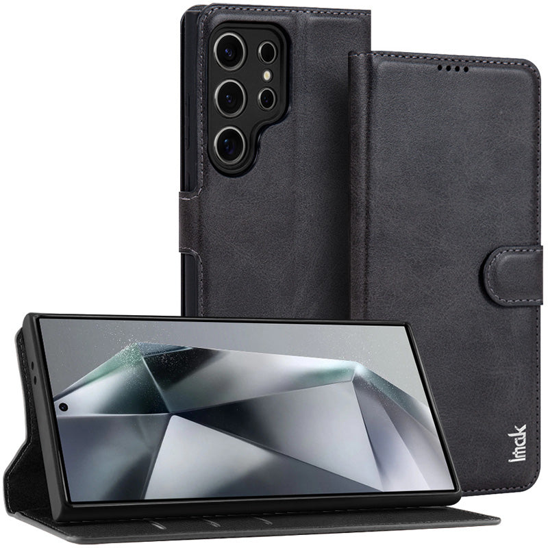 IMAK For Samsung Galaxy S24 Ultra Case Wallet PU Leather Protective Phone Cover - Black