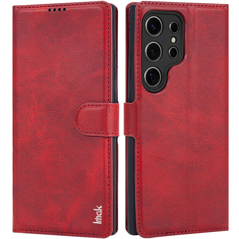 IMAK For Samsung Galaxy S24 Ultra Case Wallet PU Leather Protective Phone Cover - Brown