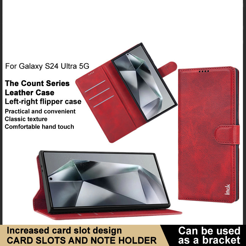 IMAK For Samsung Galaxy S24 Ultra Case Wallet PU Leather Protective Phone Cover - Brown
