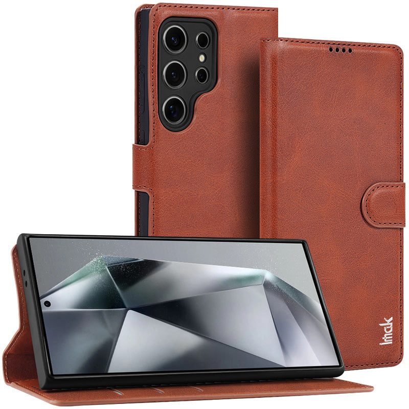 IMAK For Samsung Galaxy S24 Ultra Case Wallet PU Leather Protective Phone Cover - Red