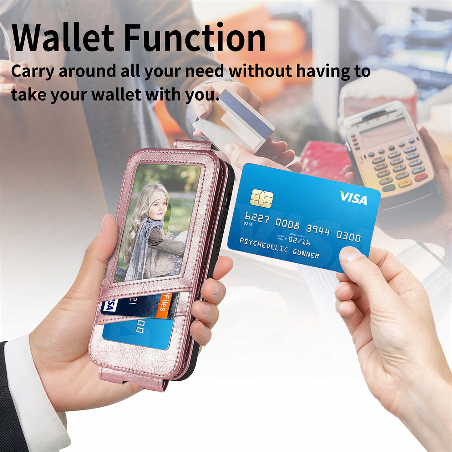 For Samsung Galaxy S24+ Case Zipper Wallet PU Leather Stand Phone Cover - Rose Gold