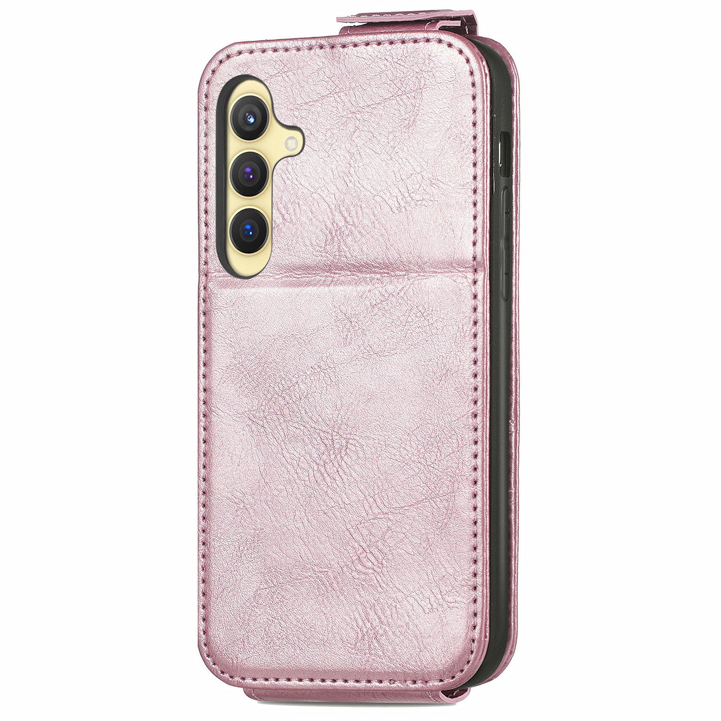 For Samsung Galaxy S24+ Case Zipper Wallet PU Leather Stand Phone Cover - Rose Gold