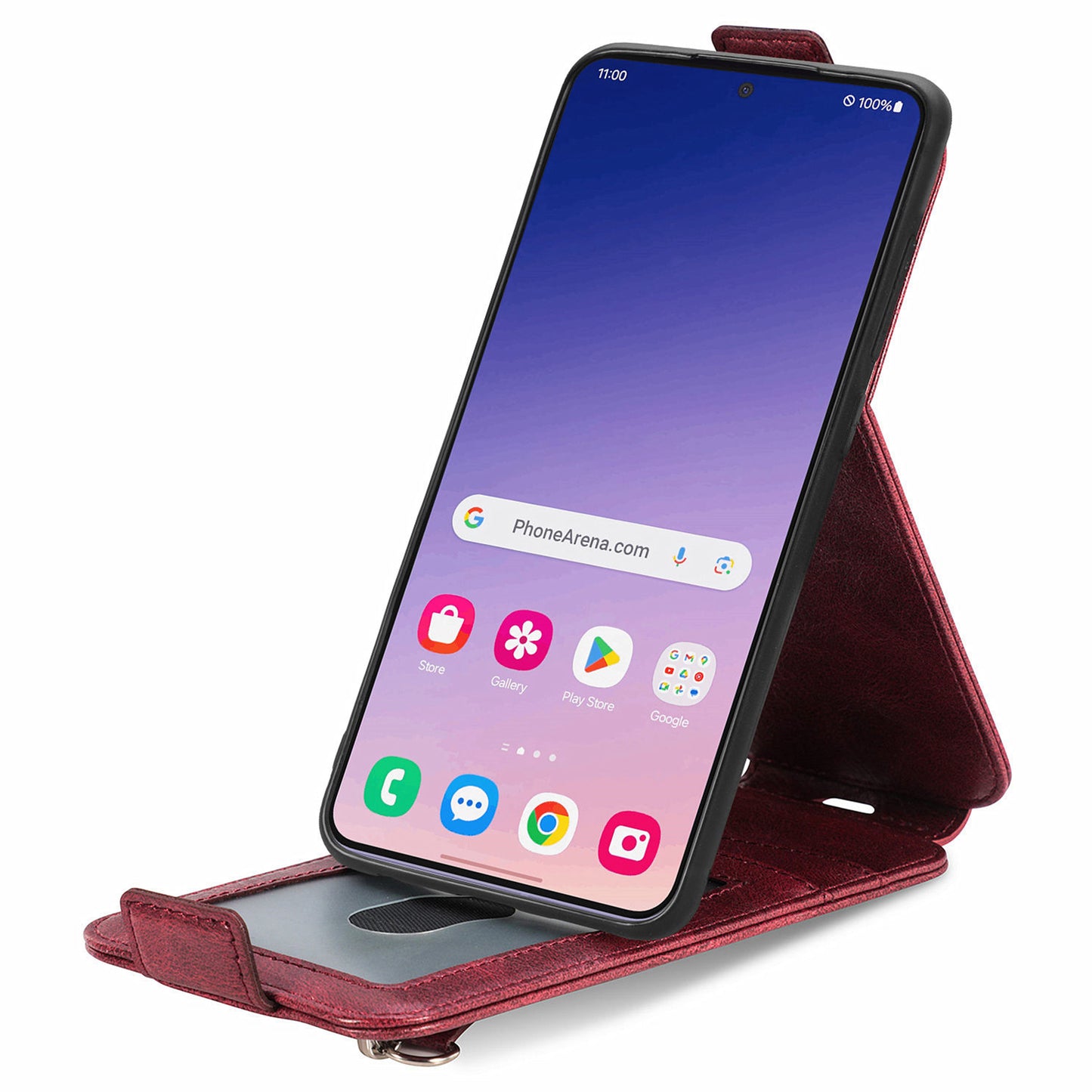 For Samsung Galaxy S24+ Case Zipper Wallet PU Leather Stand Phone Cover - Wine Red