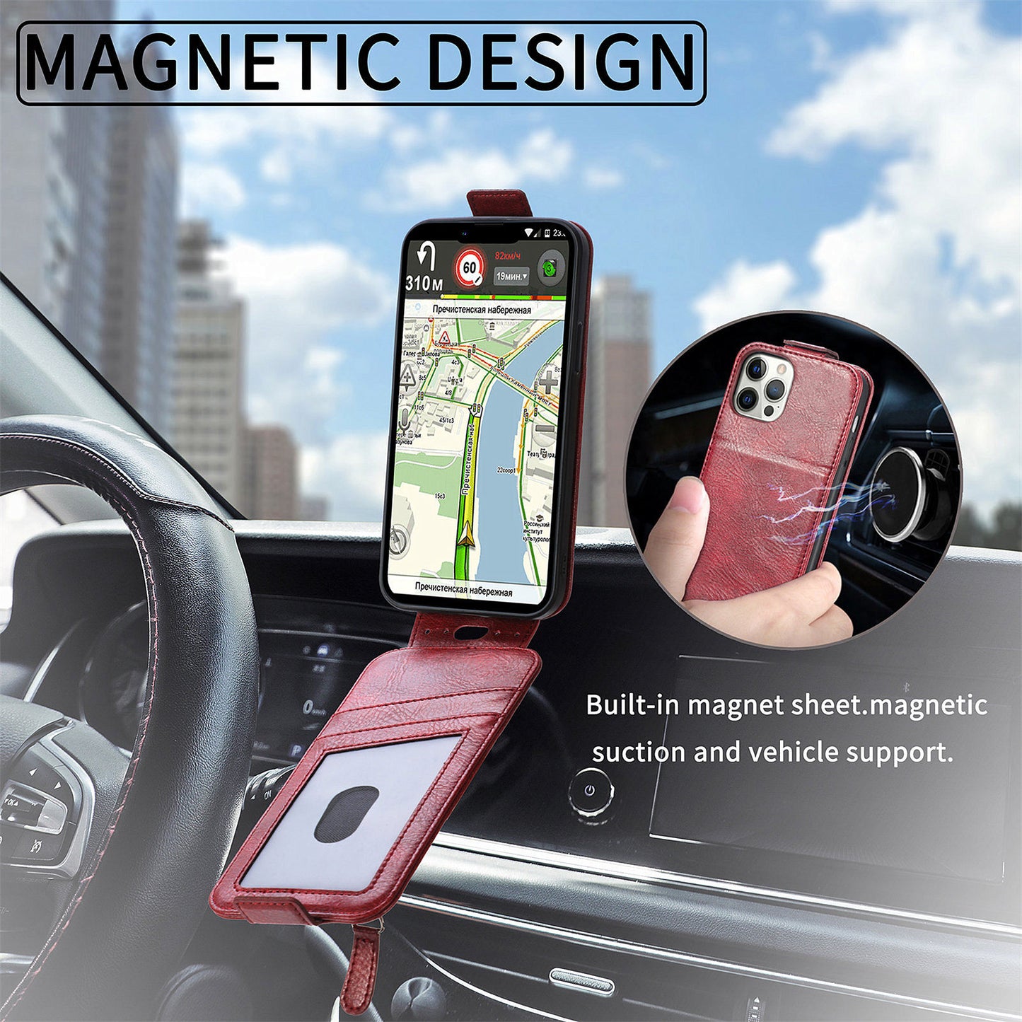 For Samsung Galaxy S24+ Case Zipper Wallet PU Leather Stand Phone Cover - Wine Red