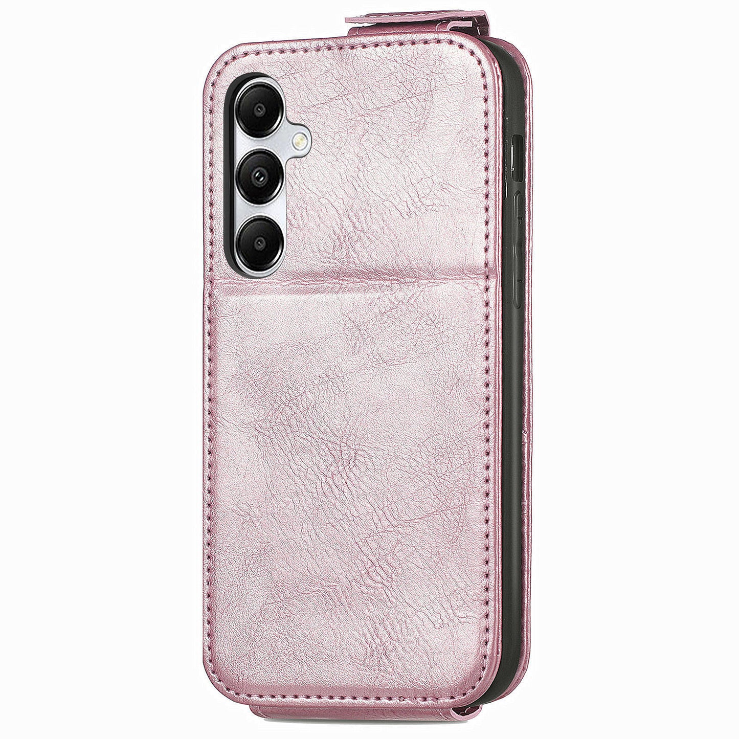 For Samsung Galaxy A15 4G Case Zipper Pocket PU Leather Vertical Flip Wallet Phone Cover - Rose Gold