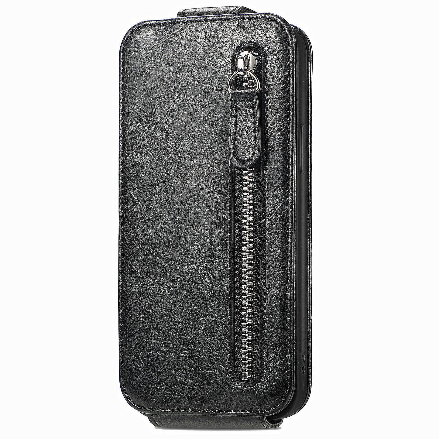 For Samsung Galaxy A15 4G Case Zipper Pocket PU Leather Vertical Flip Wallet Phone Cover - Black