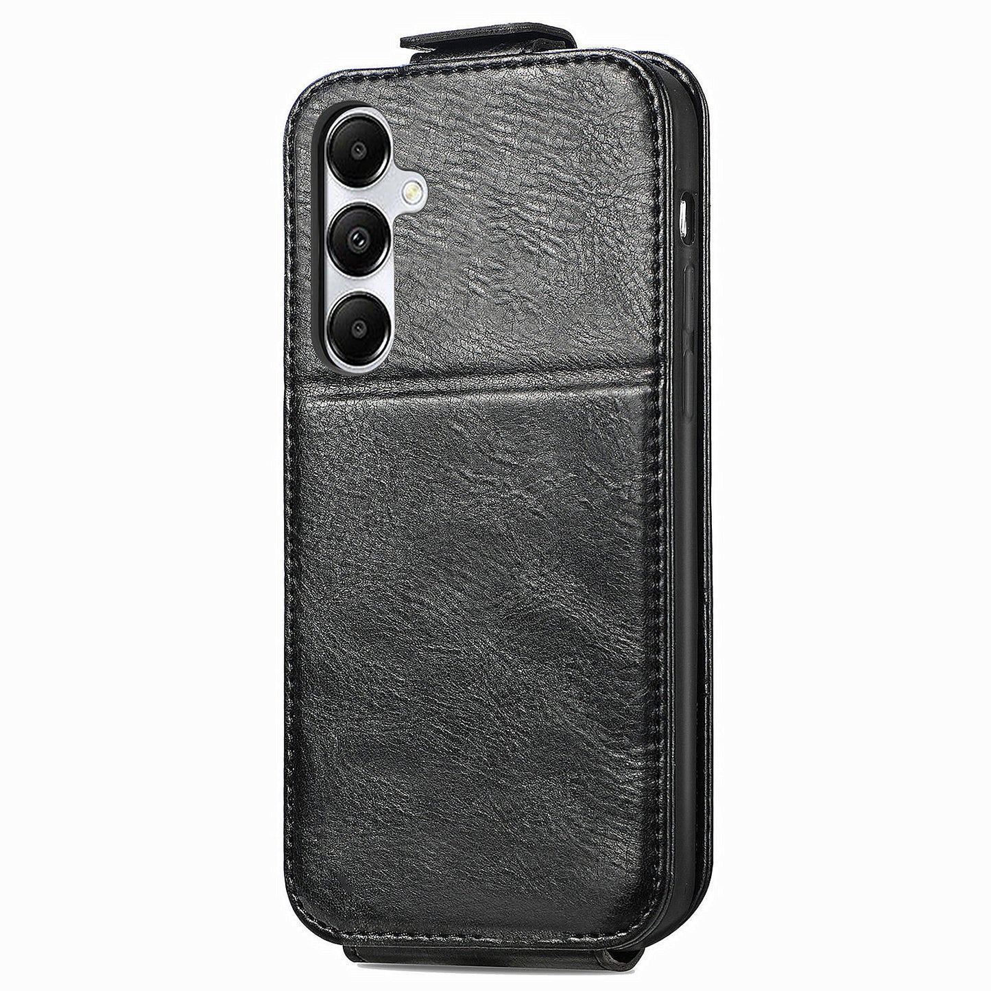 For Samsung Galaxy A15 4G Case Zipper Pocket PU Leather Vertical Flip Wallet Phone Cover - Black