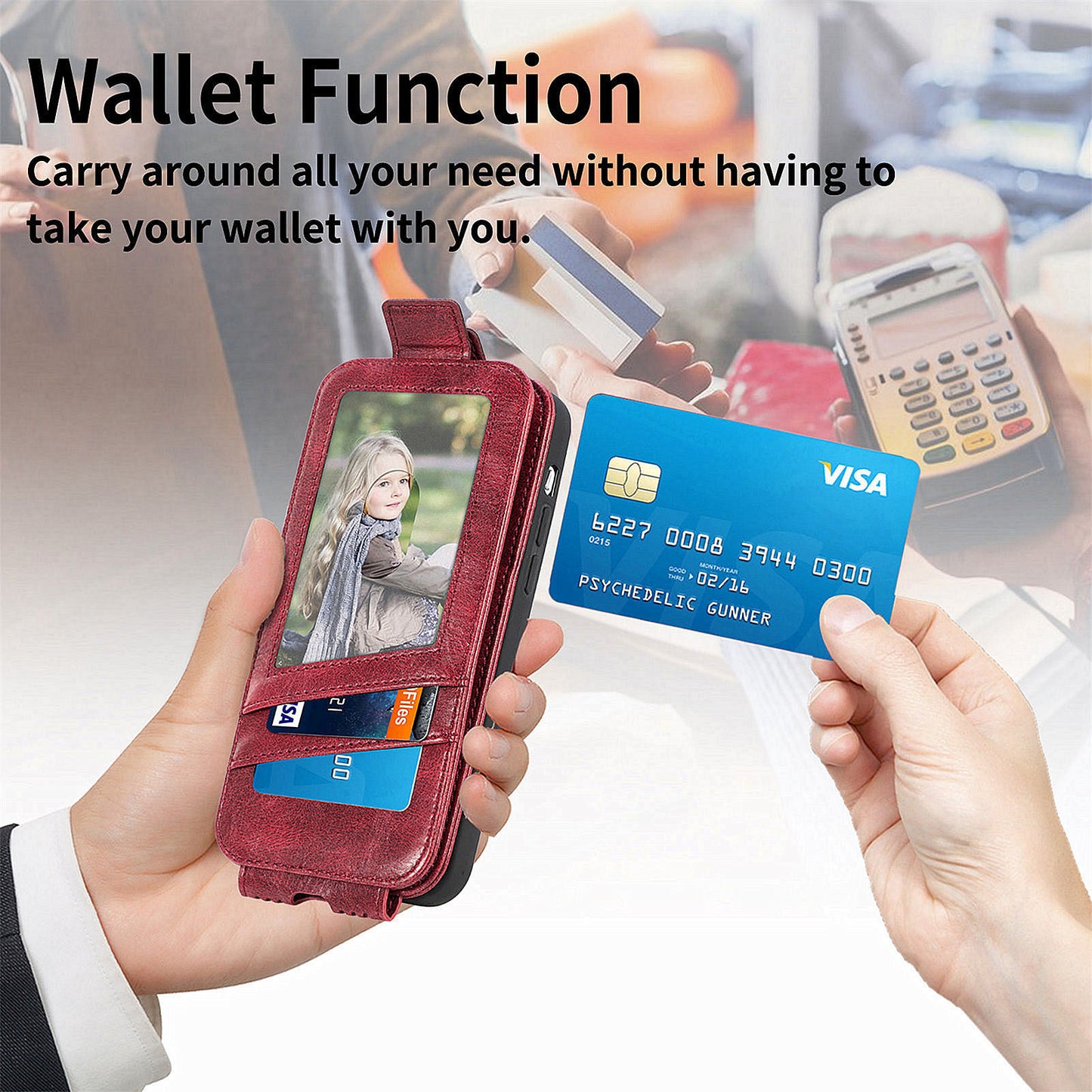For Samsung Galaxy A15 4G Case Zipper Pocket PU Leather Vertical Flip Wallet Phone Cover - Wine Red