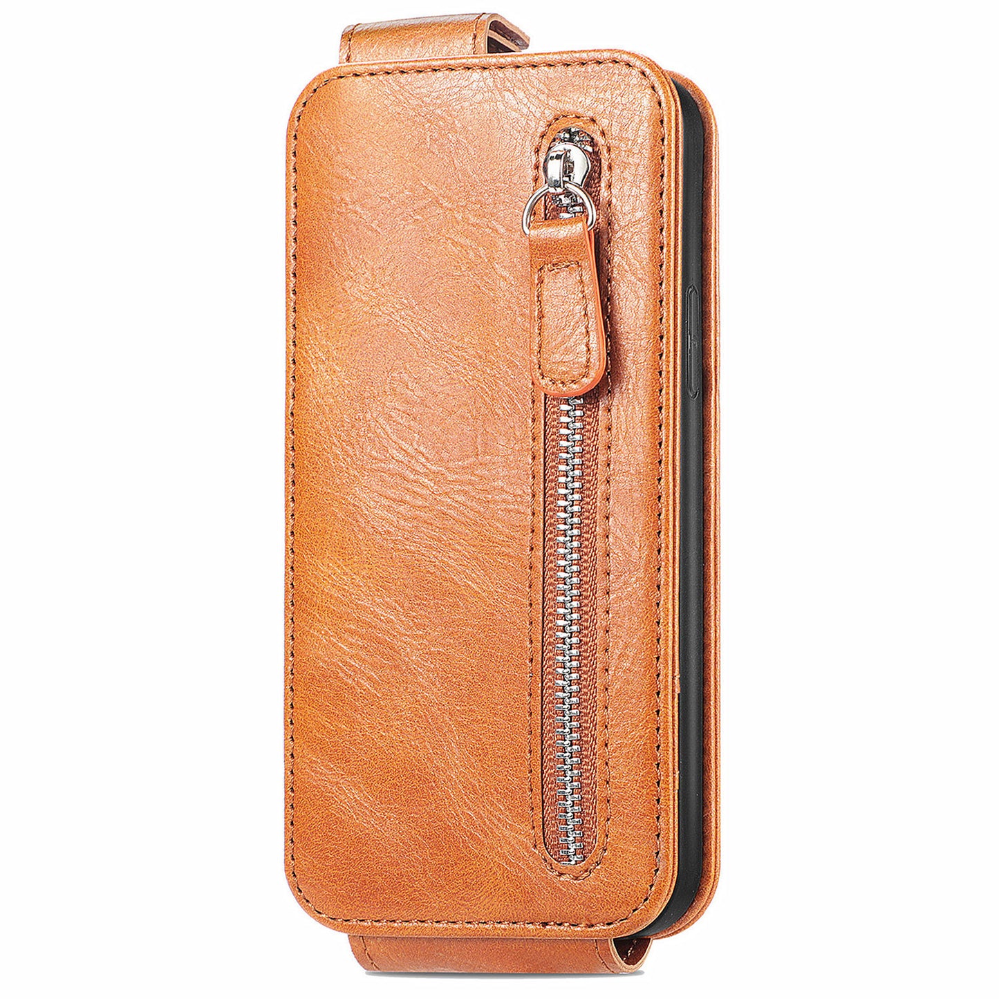 For Samsung Galaxy S24 Ultra Case Zipper Wallet Leather Cover Cell Phone Accessory Wholesale - Brown