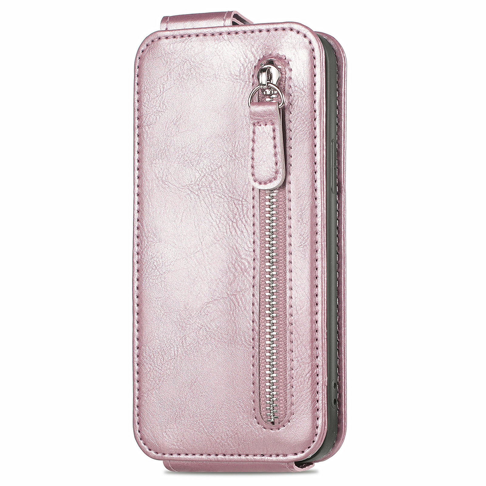 For Motorola Edge 40 Neo 5G PU Leather Phone Case Shockproof Vertical Flip Zipper Wallet Cover - Rose Gold