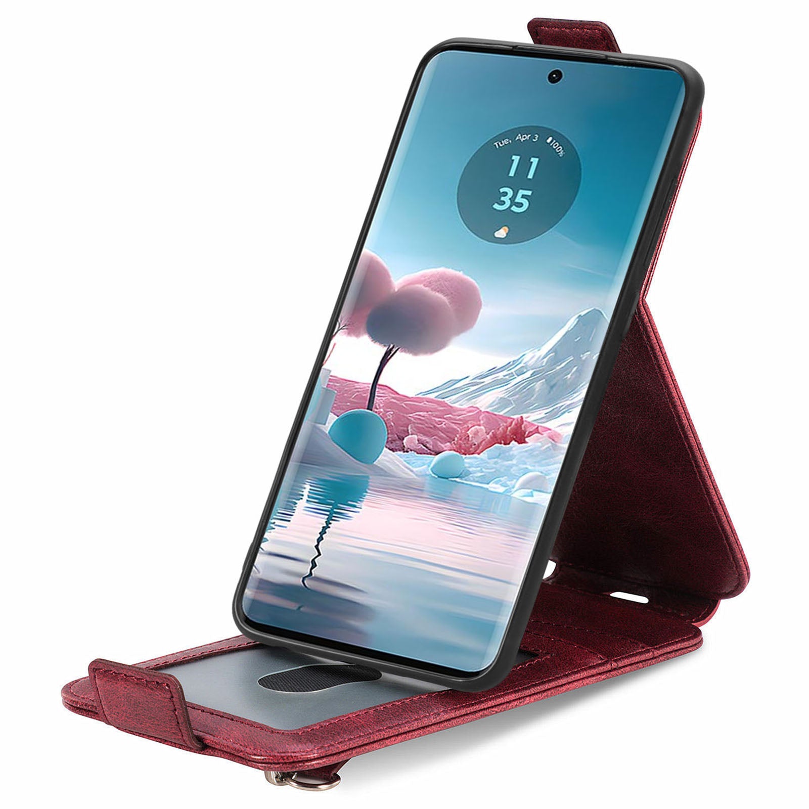 For Motorola Edge 40 Neo 5G PU Leather Phone Case Shockproof Vertical Flip Zipper Wallet Cover - Wine Red