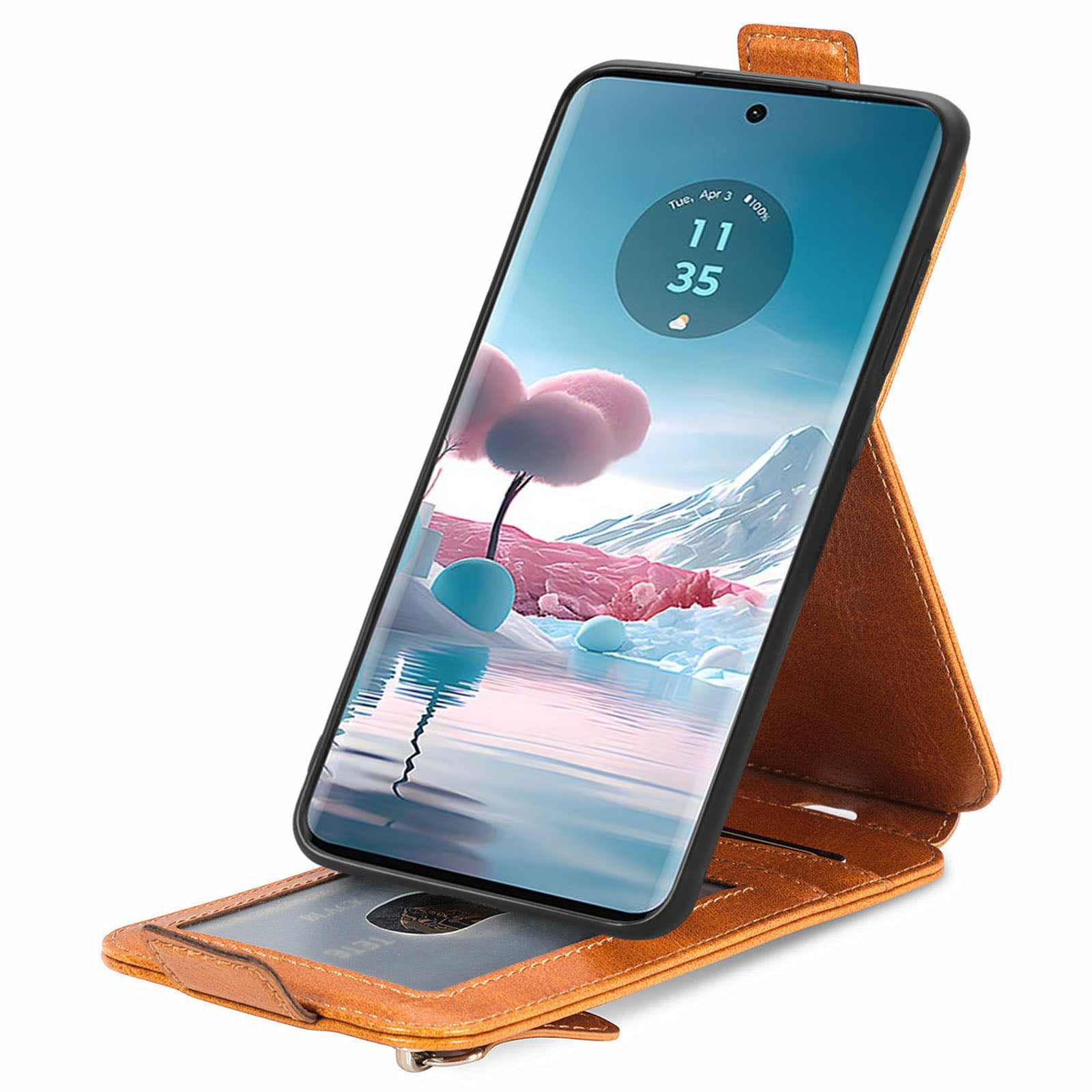For Motorola Edge 40 Neo 5G PU Leather Phone Case Shockproof Vertical Flip Zipper Wallet Cover - Brown