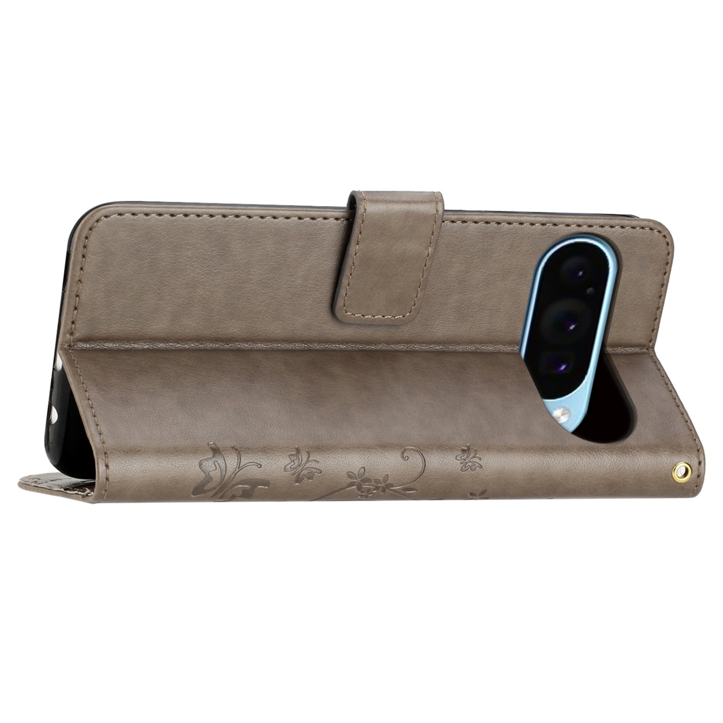 For Google Pixel 9 Case Butterfly Pattern PU Leather Wallet Phone Cover - Grey