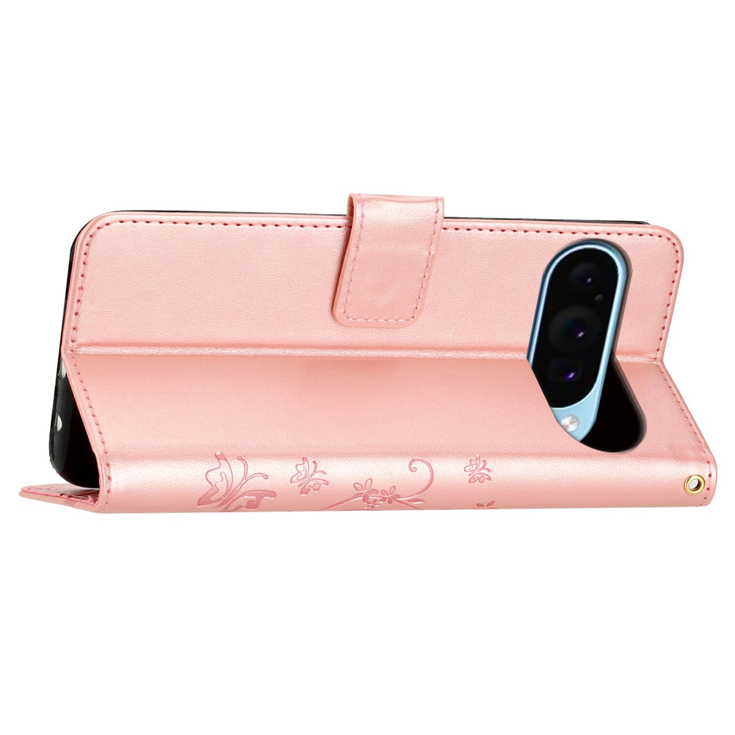 For Google Pixel 9 Case Butterfly Pattern PU Leather Wallet Phone Cover - Rose Gold
