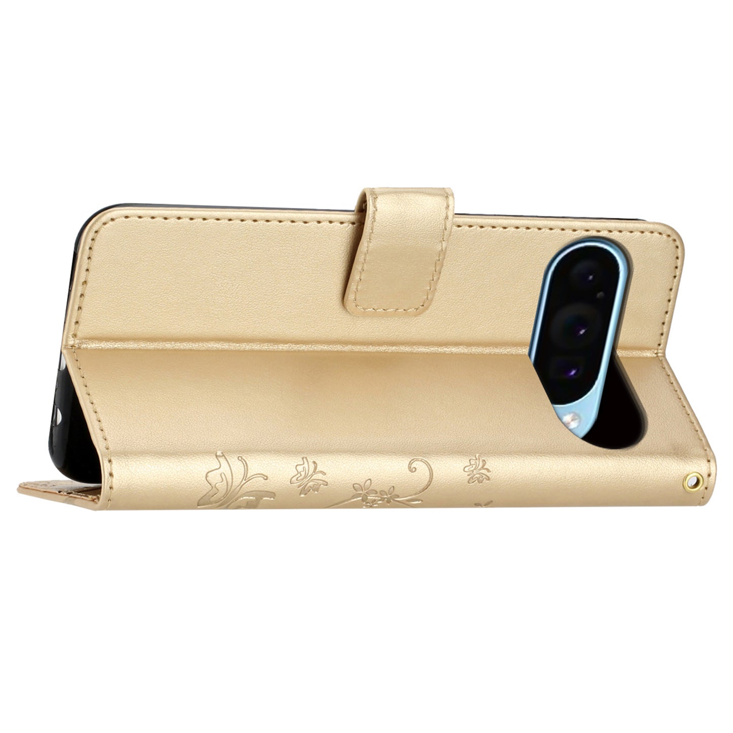 For Google Pixel 9 Case Butterfly Pattern PU Leather Wallet Phone Cover - Gold