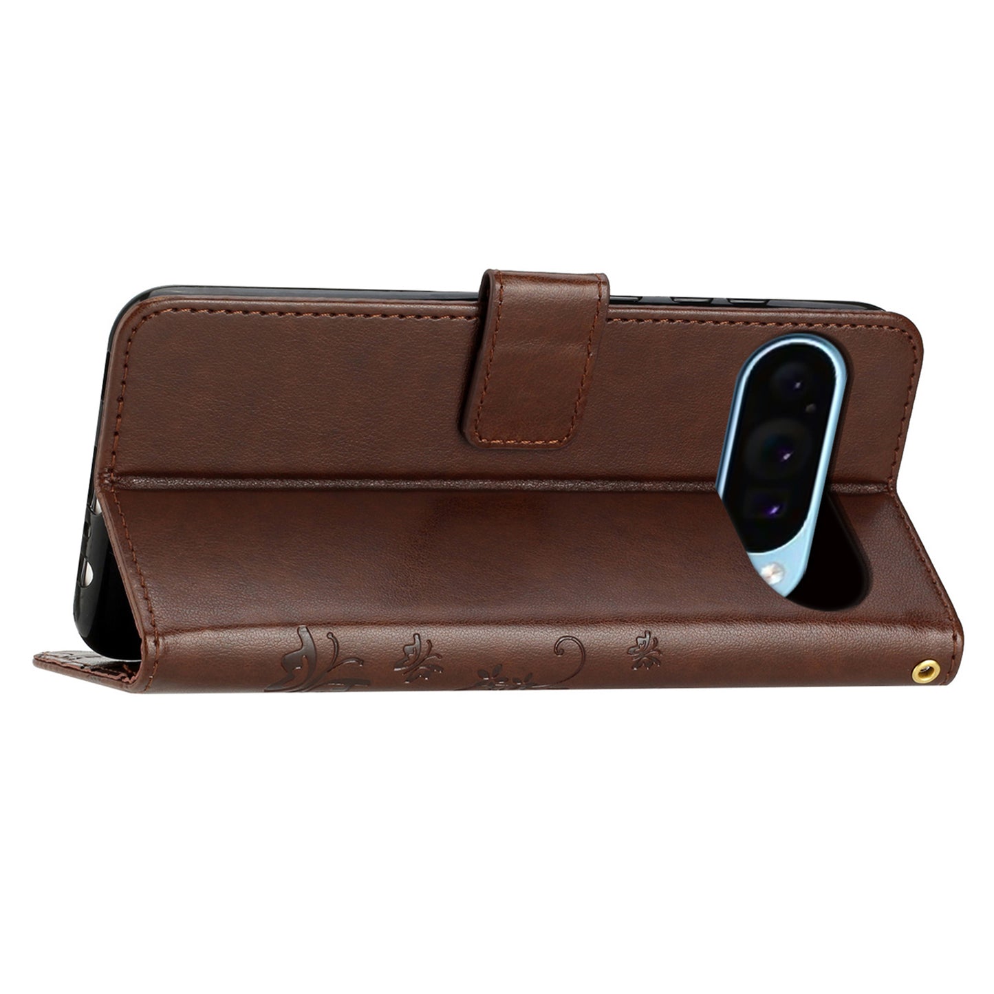 For Google Pixel 9 Case Butterfly Pattern PU Leather Wallet Phone Cover - Brown