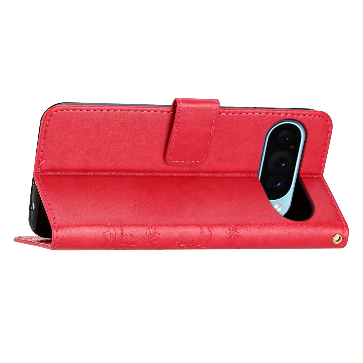 For Google Pixel 9 Case Butterfly Pattern PU Leather Wallet Phone Cover - Red