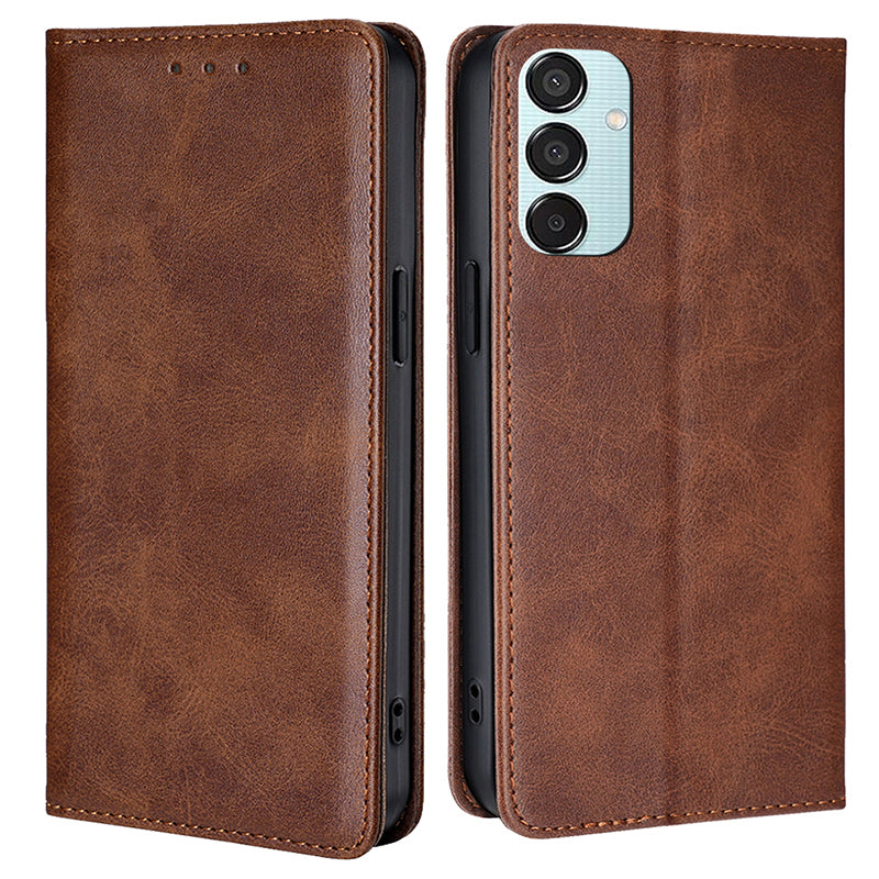 For Samsung Galaxy M15 5G Case PU Leather Calf Texture Phone Wallet Cover - Brown